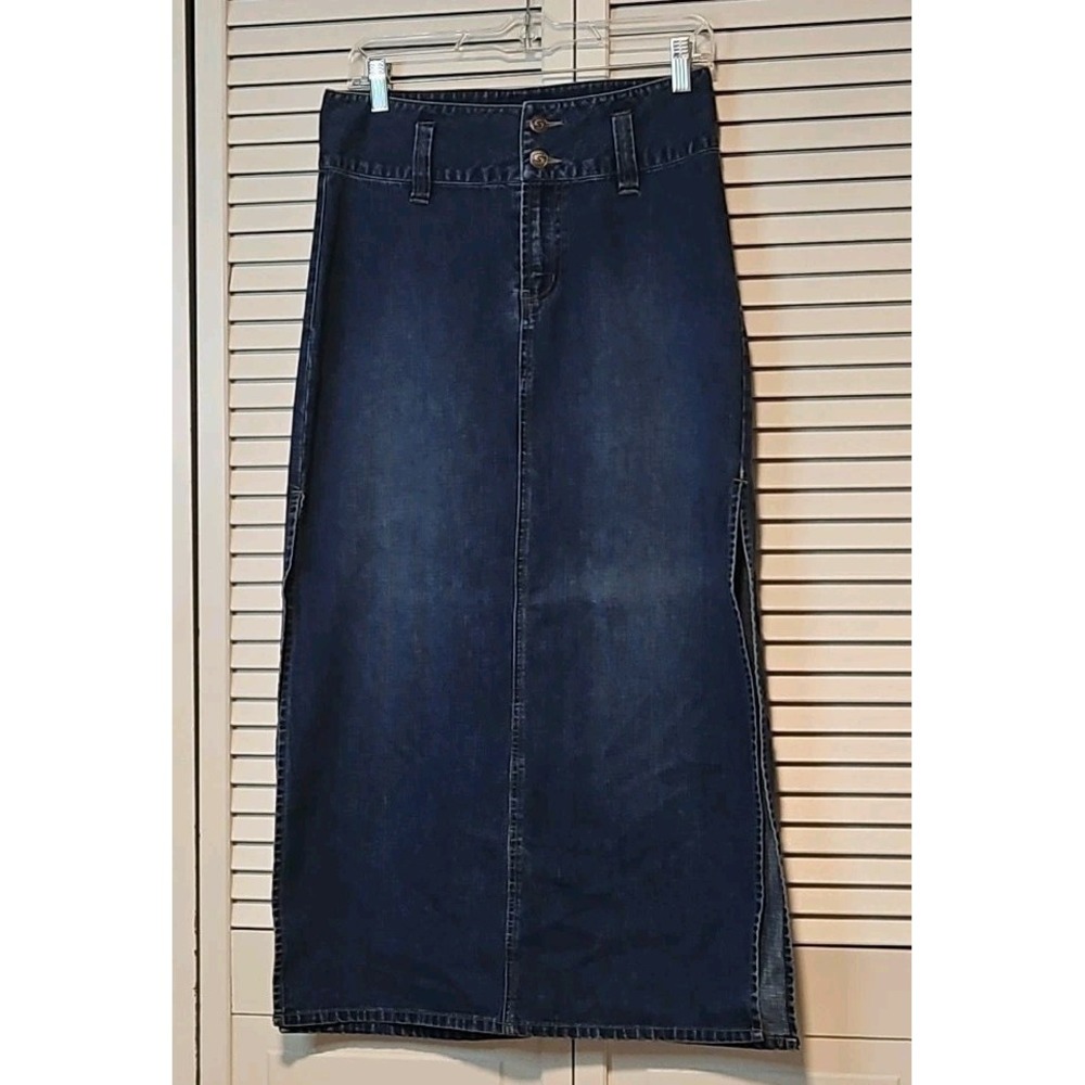 Y2K Squeeze Stephen Hardy Maxi Denim Skirt Size‎ 1/2 Side Slits Pockets 30x34